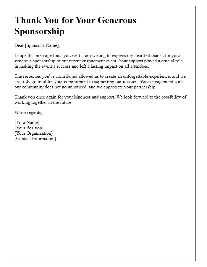 Letter template of heartfelt thanks for your engagement sponsorship.