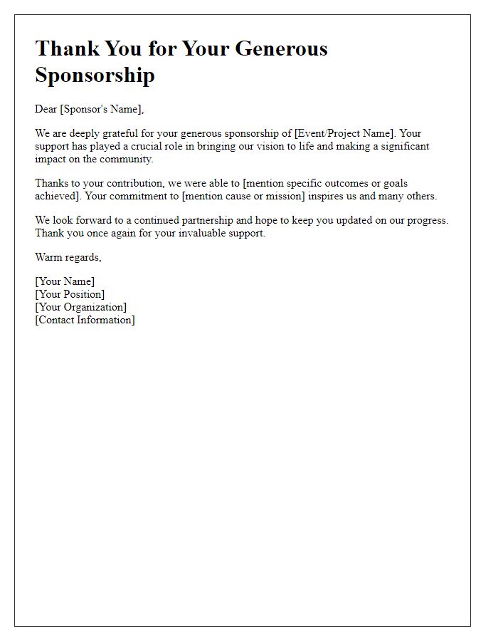 Letter template of thanks for your generous sponsorship.