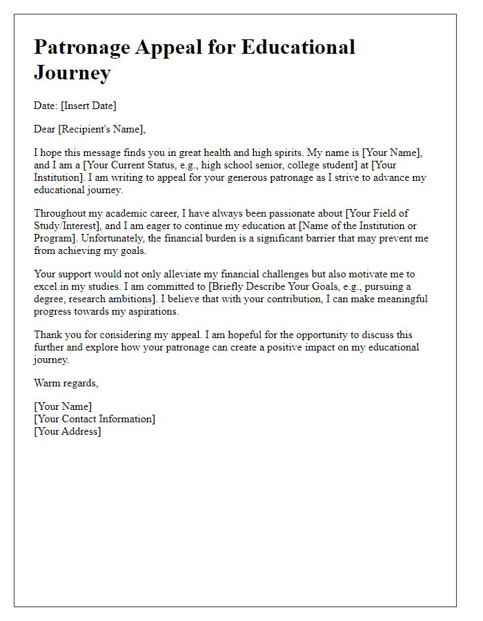 Letter template of patronage appeal for educational journey.