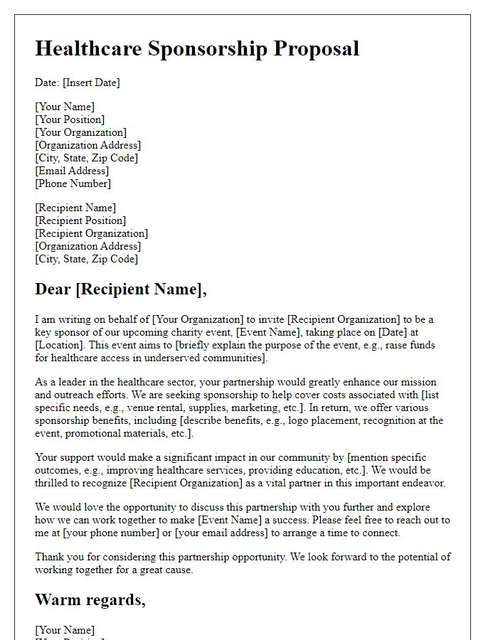 Letter template of healthcare sponsorship proposal for charity event.