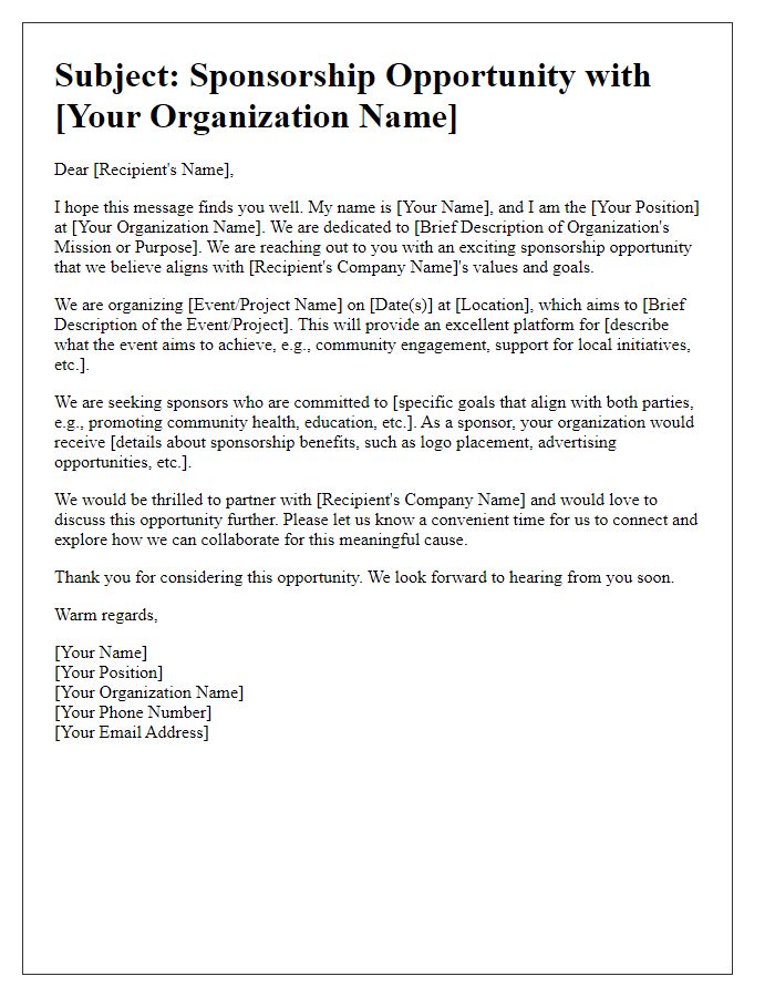 Letter template of organization sponsorship opportunity letter