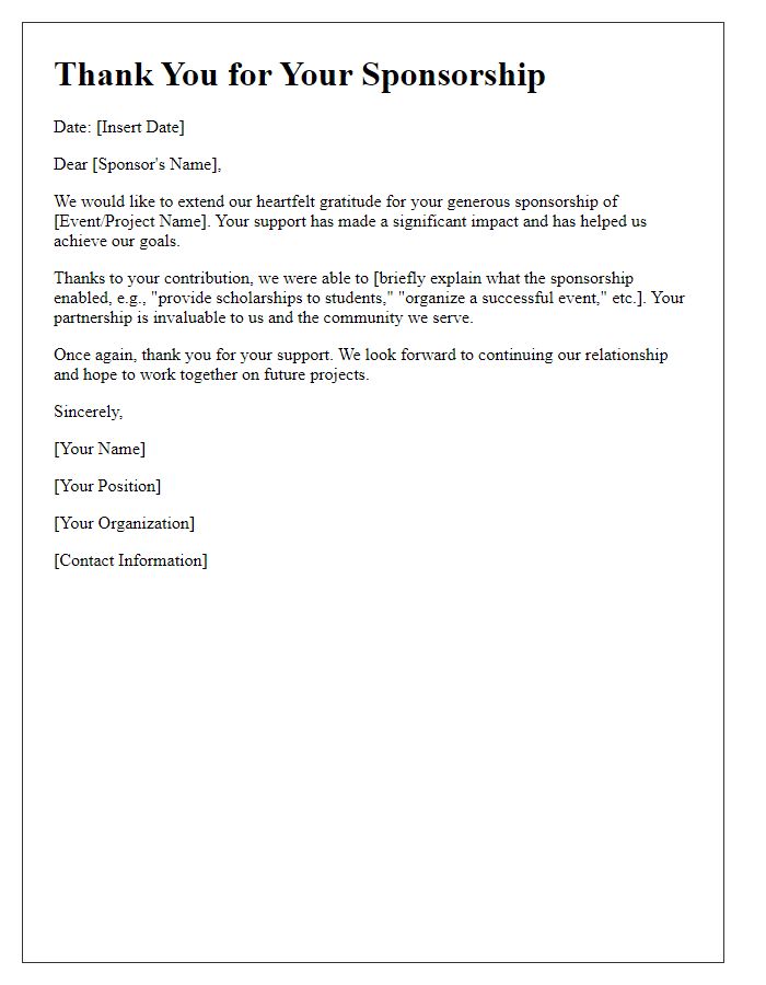 Letter template of grateful acknowledgment for your sponsorship efforts