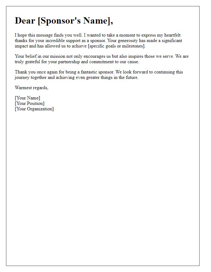 Letter template of warm thanks for being a fantastic sponsor