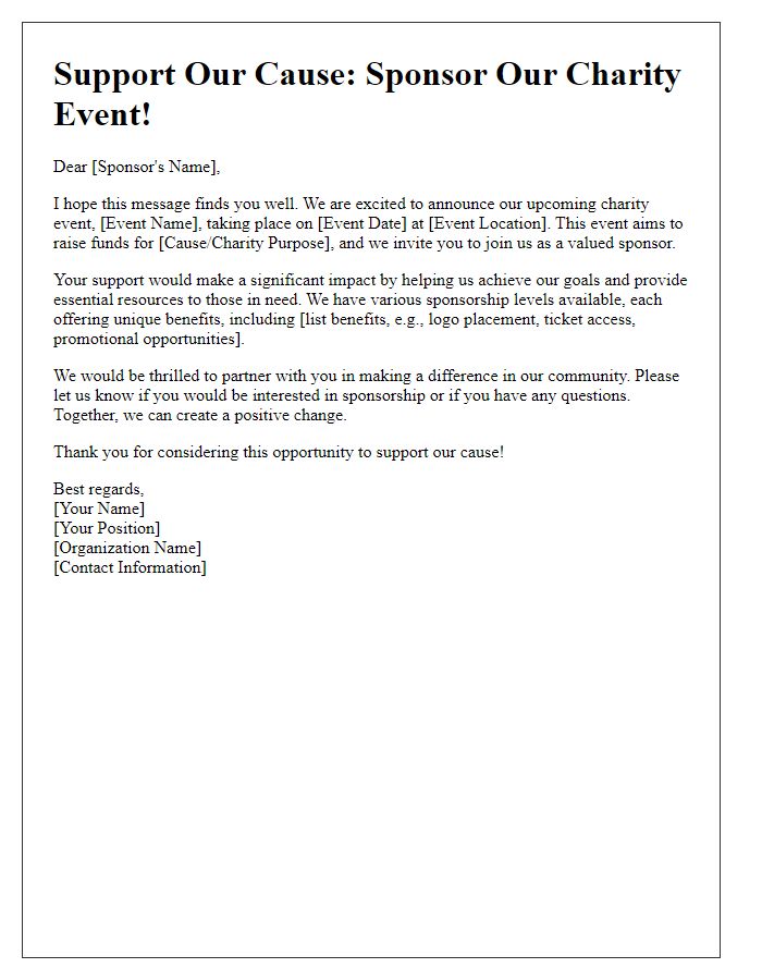 Letter template of charity event sponsorship appeal