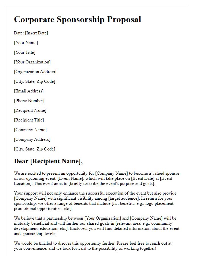 Letter template of corporate sponsorship proposal