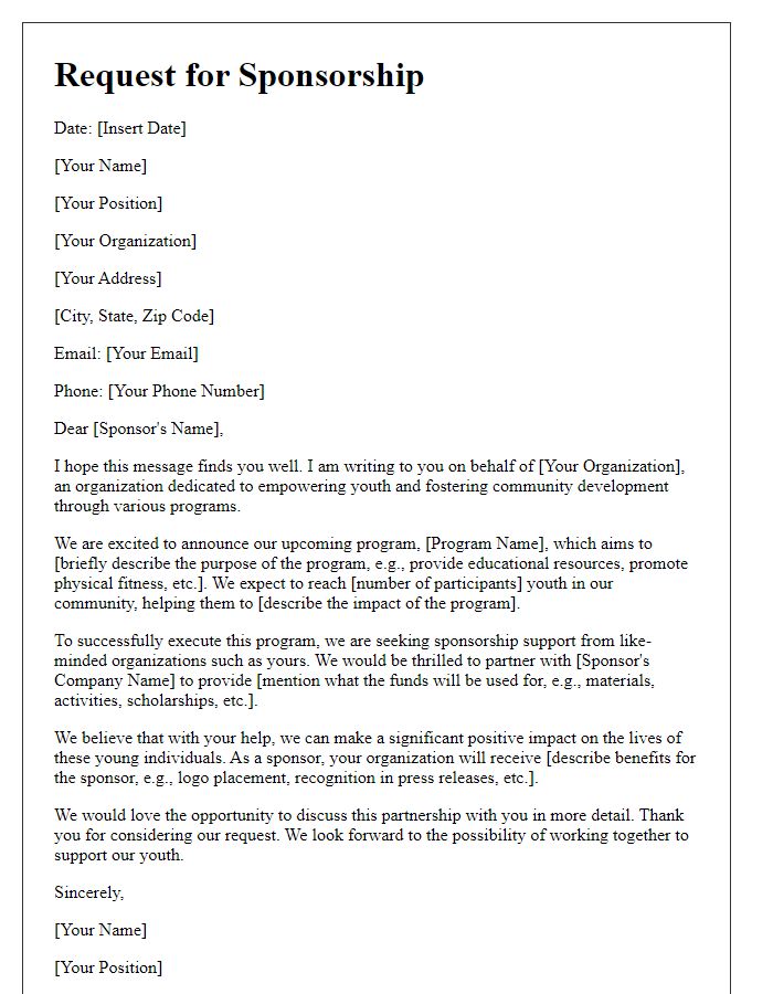 Letter template of youth program sponsorship request