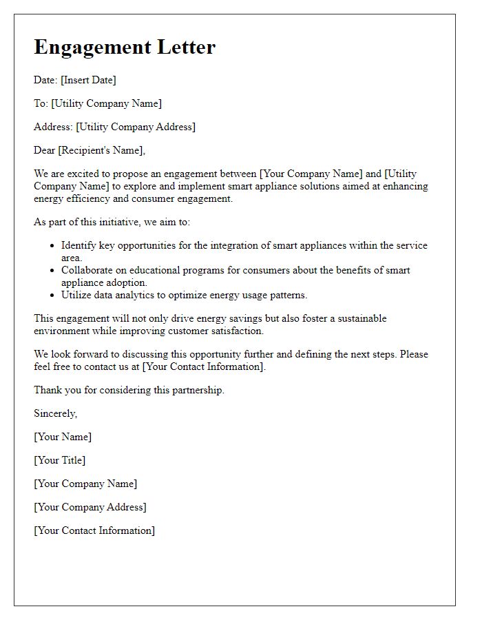 Letter template of Engagement with Utilities for Smart Appliance Solutions