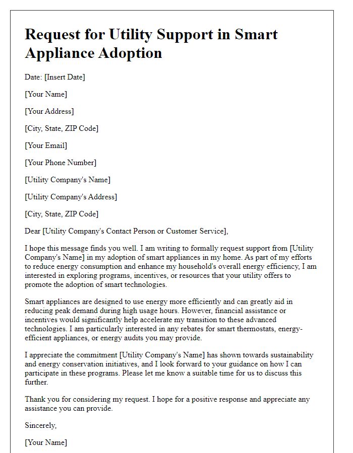 Letter template of Request for Utility Support in Smart Appliance Adoption