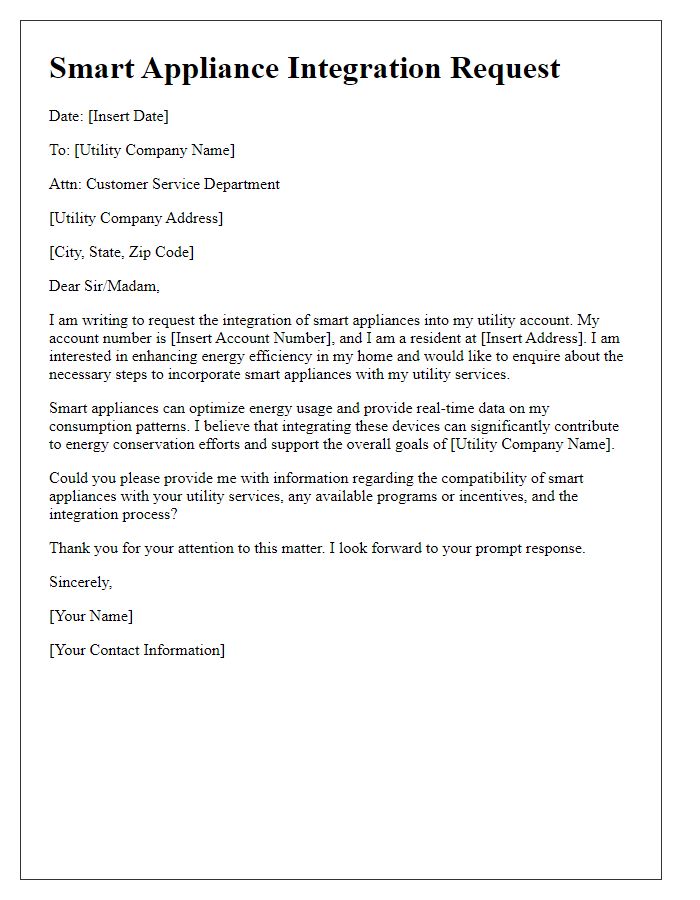 Letter template of Smart Appliance Integration Request for Utilities