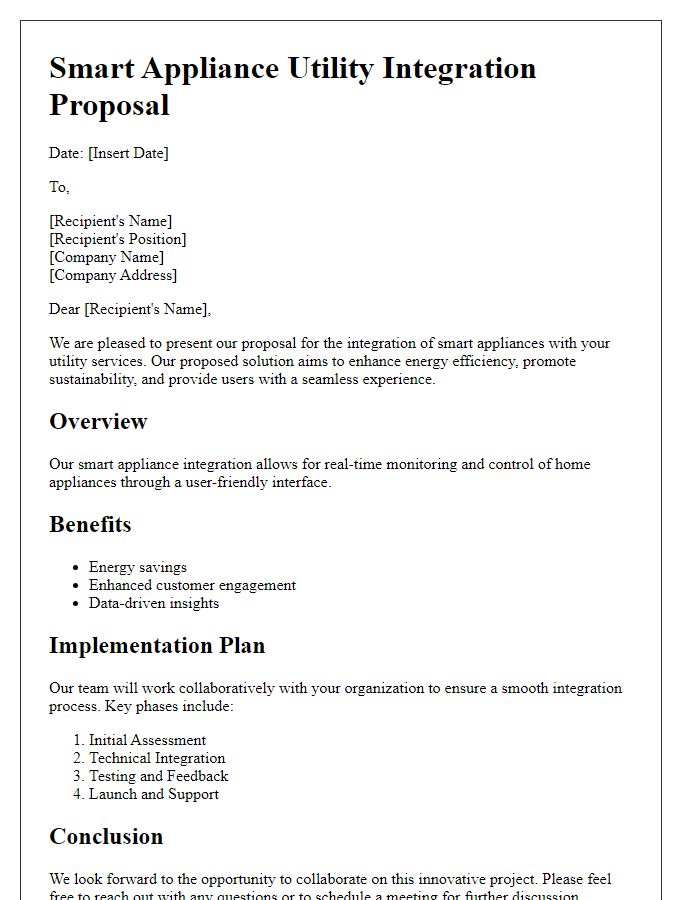 Letter template of Smart Appliance Utility Integration Proposal