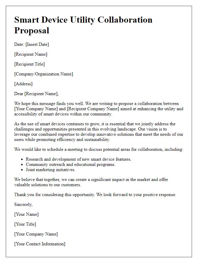 Letter template of Smart Device Utility Collaboration Letter