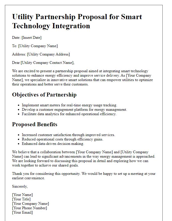 Letter template of Utility Partnership for Smart Technology Integration