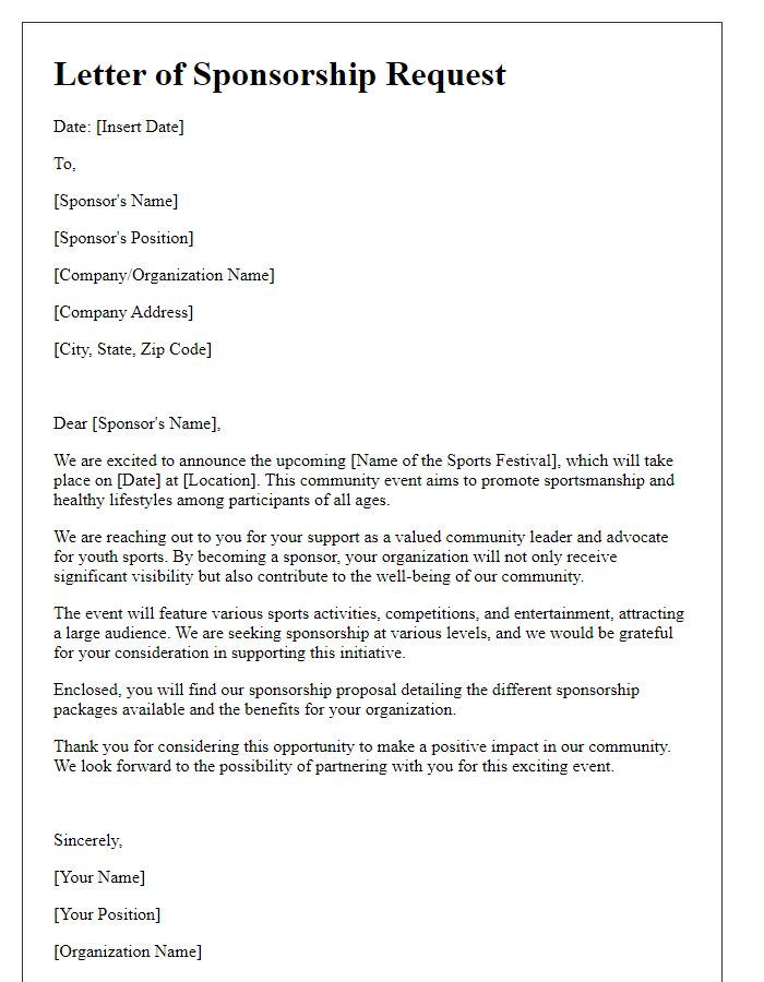 Letter template of sponsorship request for community sports festival.