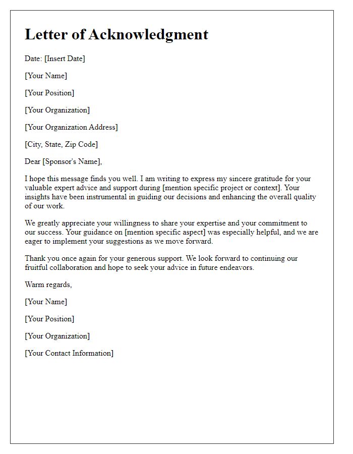 Letter template of acknowledgment for sponsors expert advice.