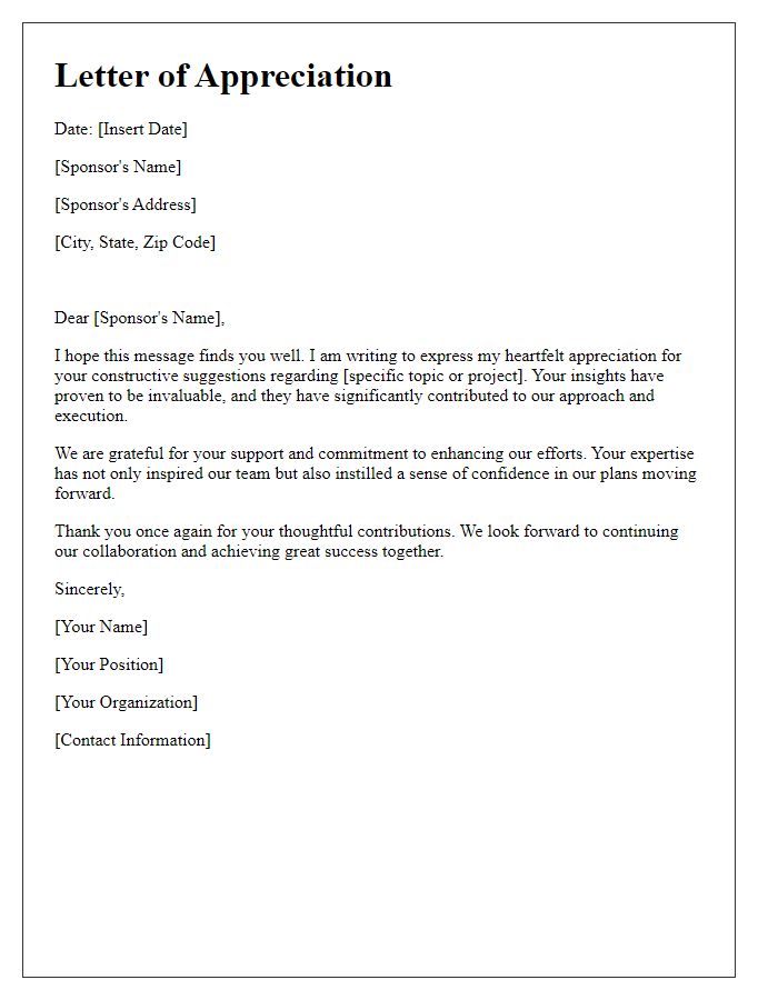 Letter template of appreciation for sponsors constructive suggestions.