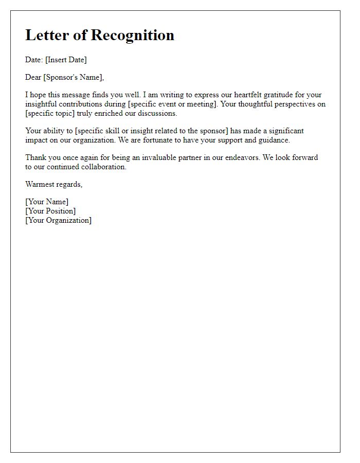 Letter template of recognition for sponsors thoughtful insights.