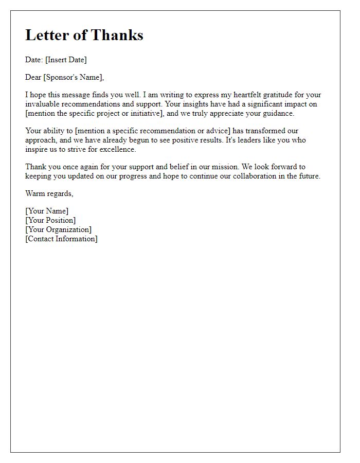 Letter template of thanks for sponsors impactful recommendations.