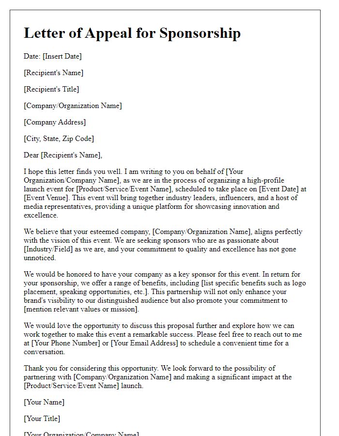 Letter template of appeal for sponsorship to a high-profile launch event.