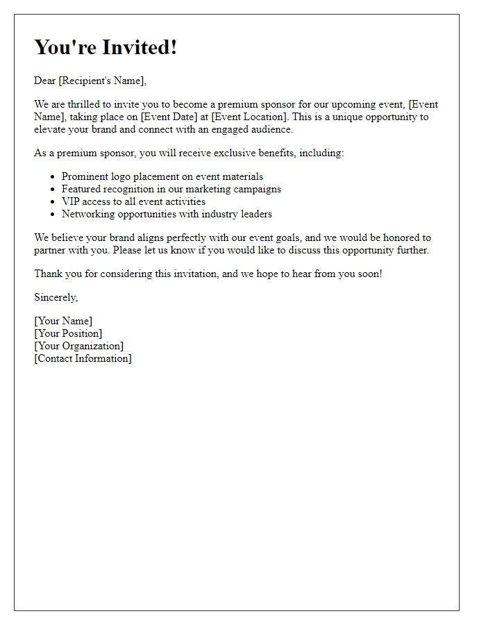 Letter template of cordial invitation for premium sponsorship opportunity.