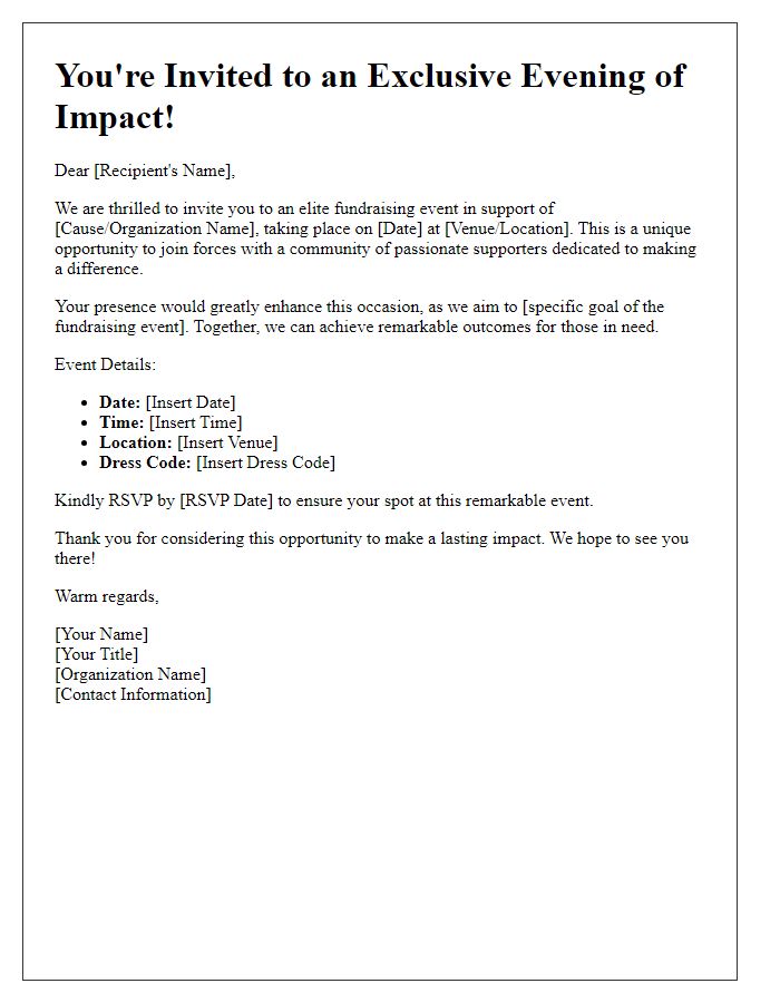 Letter template of personalized invite to support an elite fundraising event.