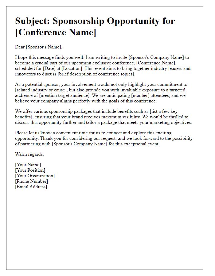 Letter template of request for potential sponsor involvement in an exclusive conference.