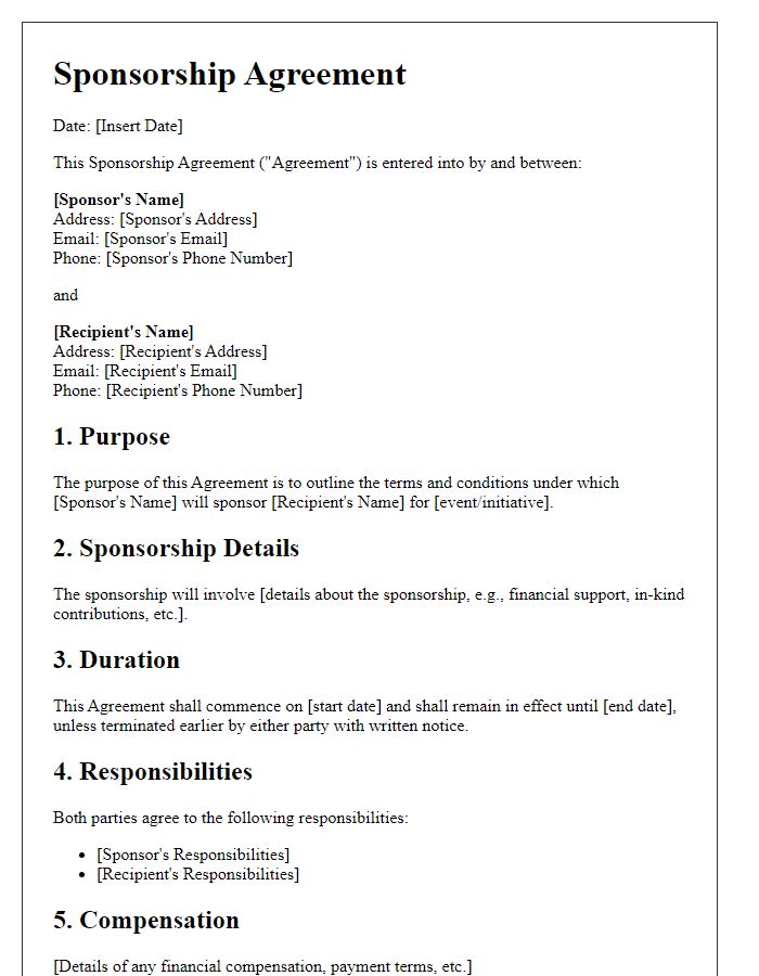 Letter template of Agreement on Sponsorship Arrangements