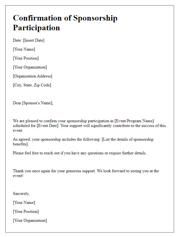 Letter template of Confirmation of Sponsorship Participation