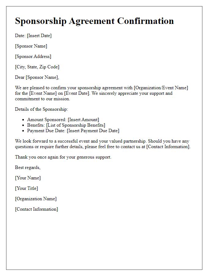 Letter template of Sponsorship Agreement Confirmation