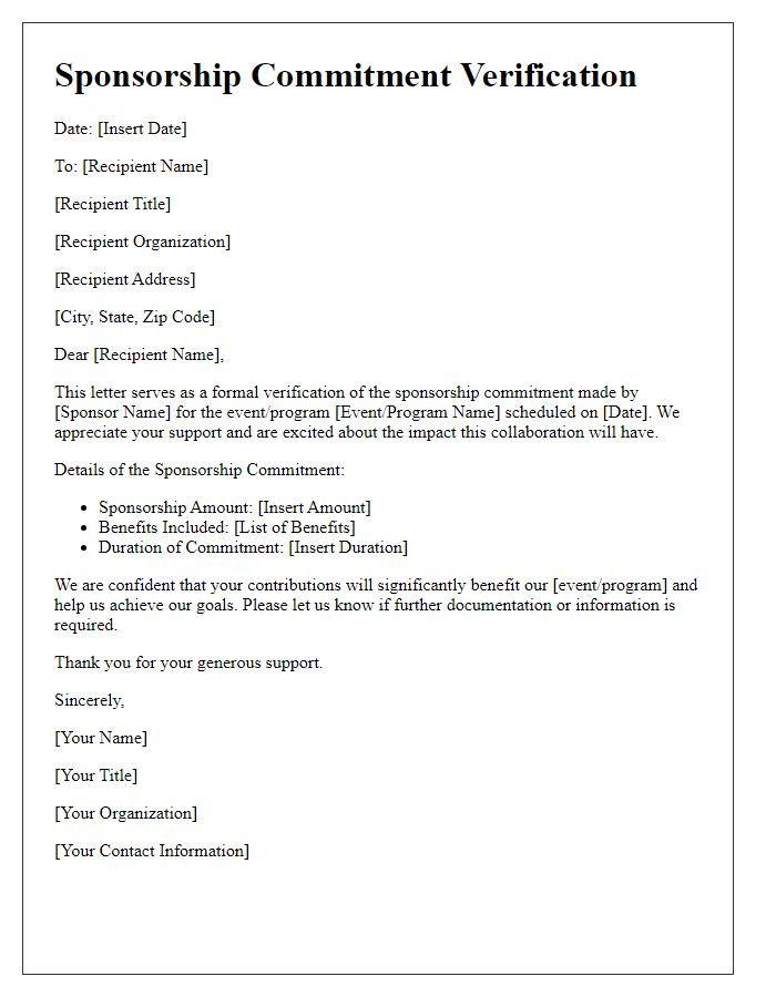 Letter template of Sponsorship Commitment Verification