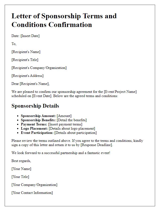 Letter template of Sponsorship Terms and Conditions Confirmation