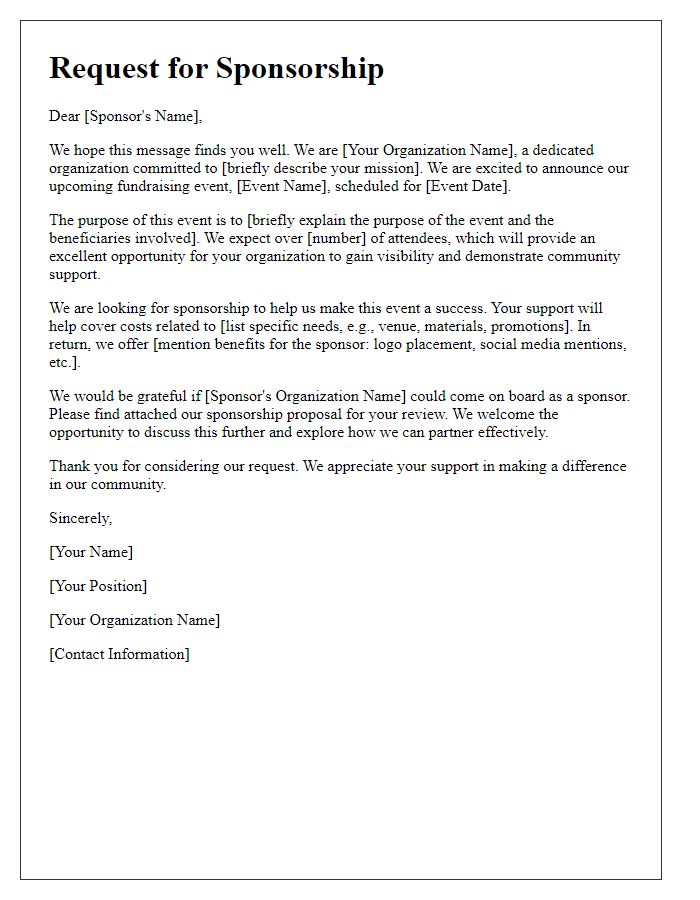 Letter template of appeal for sponsorship in fundraising events