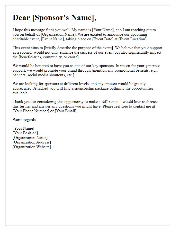 Letter template of personalized appeal for sponsoring a charitable event