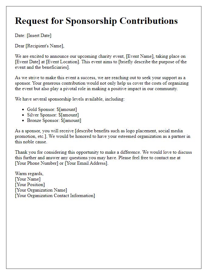 Letter template of request for sponsorship contributions for charity event