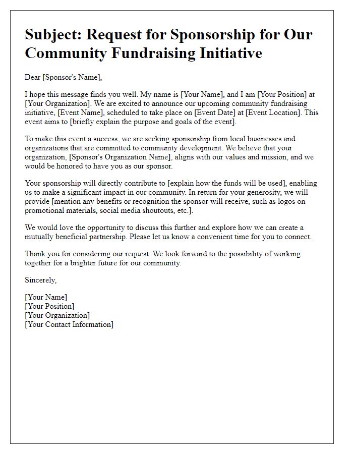 Letter template of sponsorship appeal for community fundraising initiative