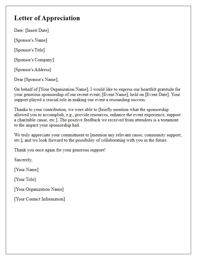 Letter template of appreciation for sponsorship in our recent event.