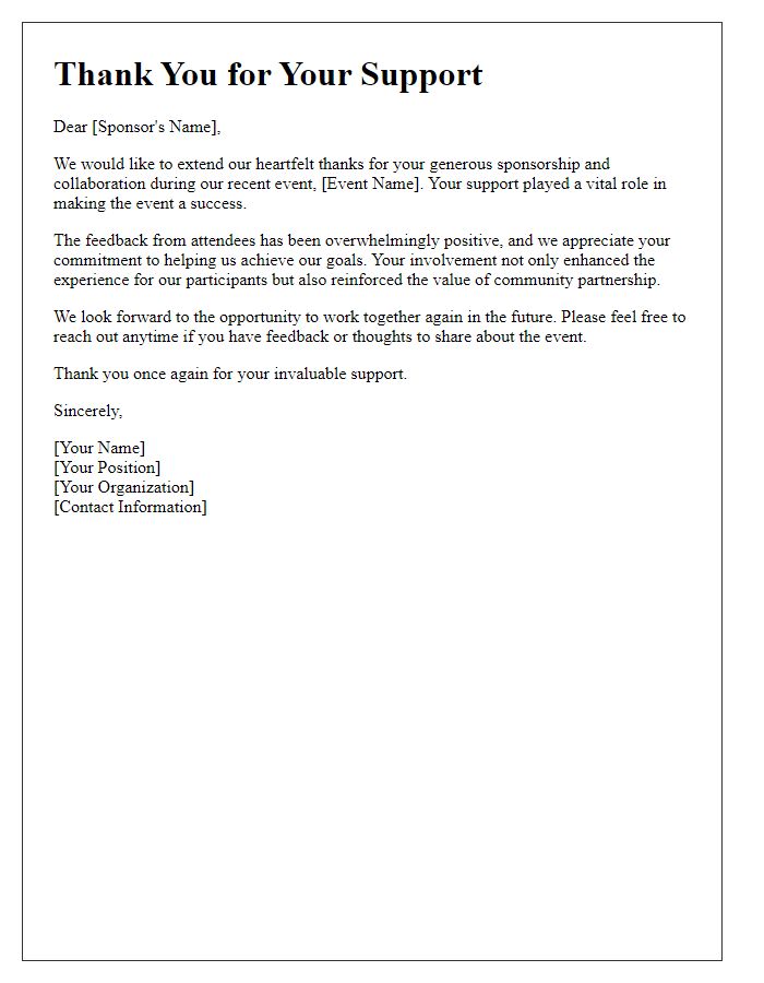 Letter template of thanks for sponsorship and collaboration post-event.