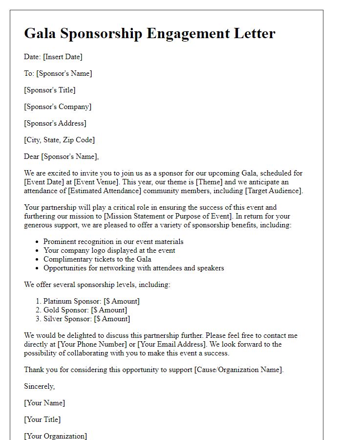 Letter template of gala sponsor engagement letter