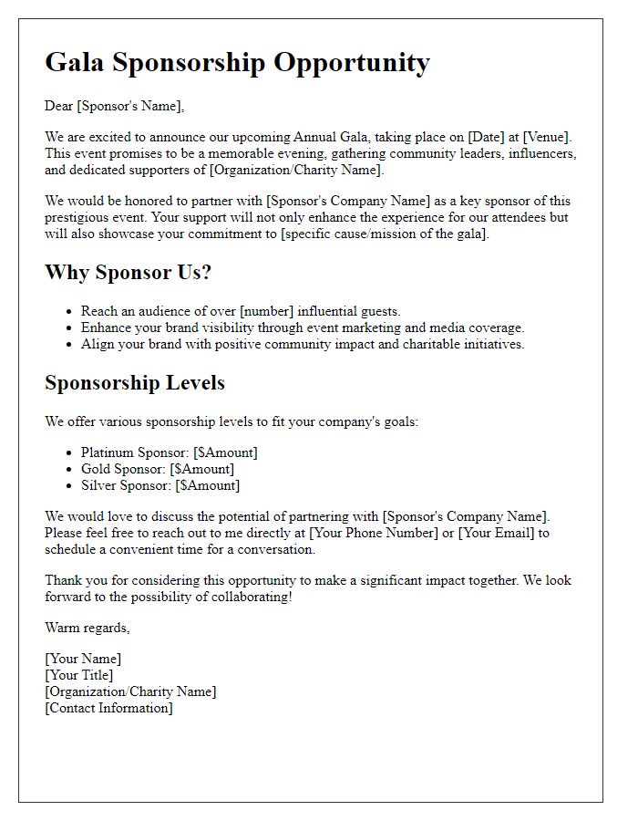 Letter template of gala sponsorship opportunity pitch