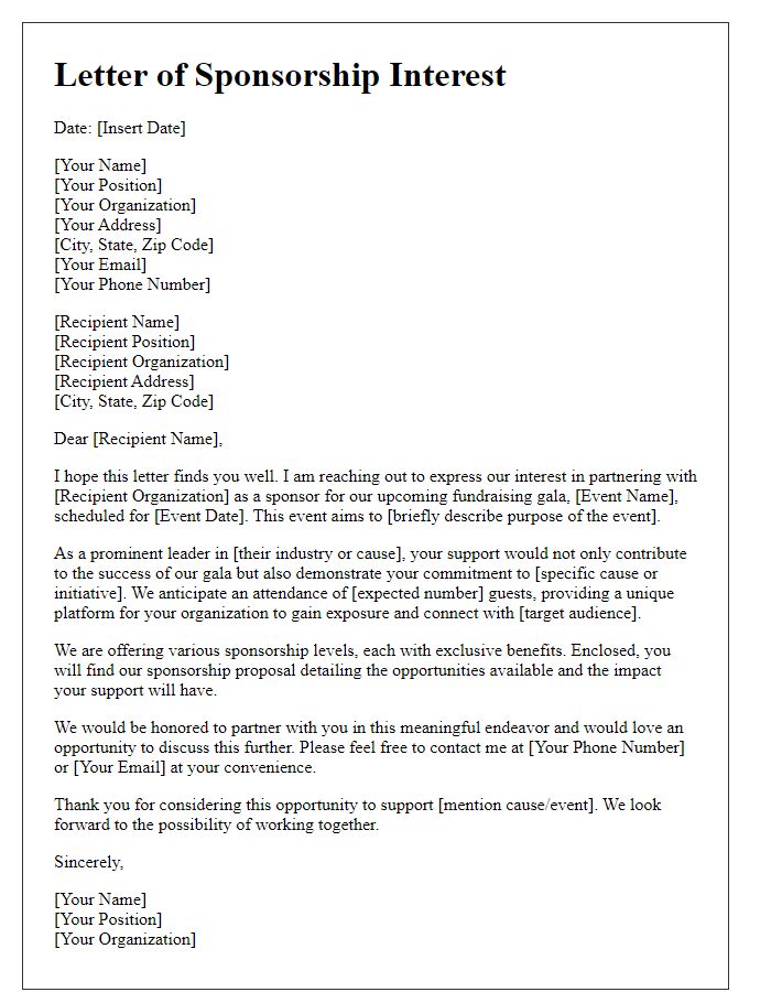 Letter template of sponsorship interest for fundraising gala