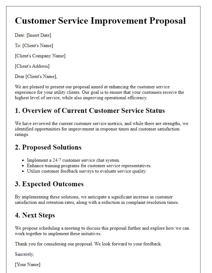 Letter template of Customer Service Improvement Proposal for Utility Clients