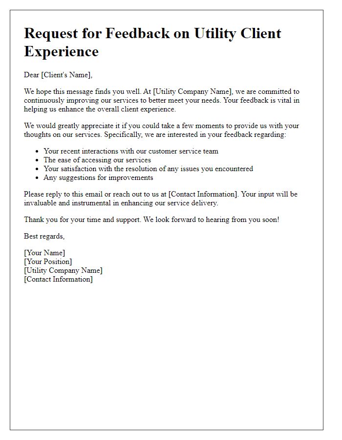 Letter template of Feedback Request for Utility Client Experience Enhancement