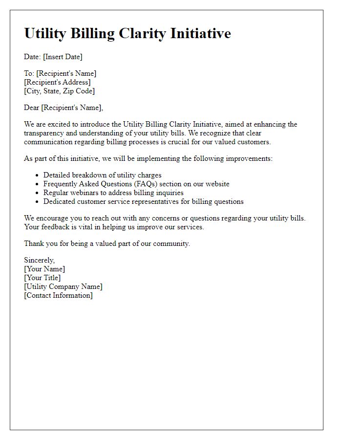 Letter template of Utility Billing Clarity Initiative