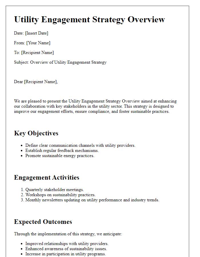 Letter template of Utility Engagement Strategy Overview