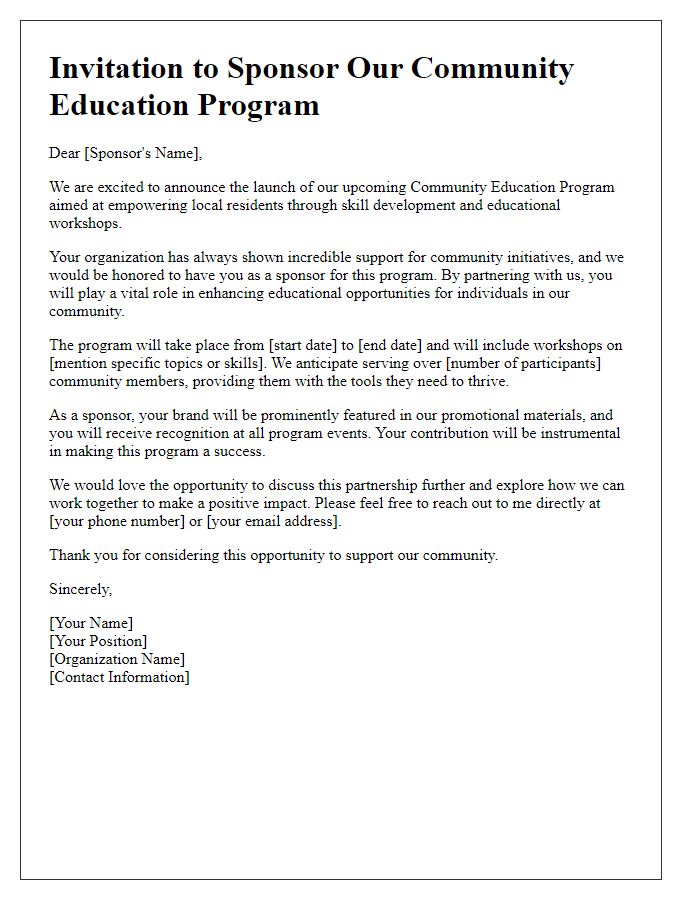 Letter template of invitation to sponsor a community education program.