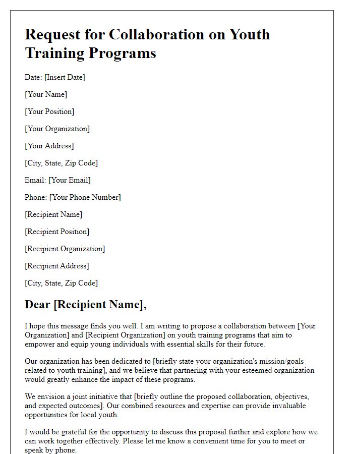 Letter template of request for collaboration on youth training programs.