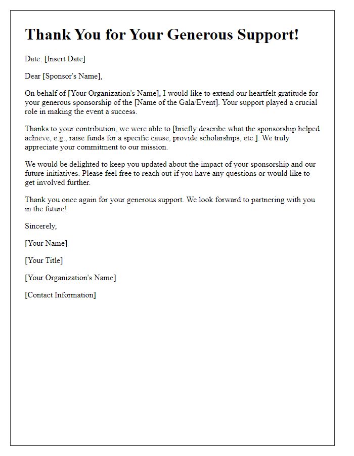 Letter template of acknowledgment for gala sponsorship contribution