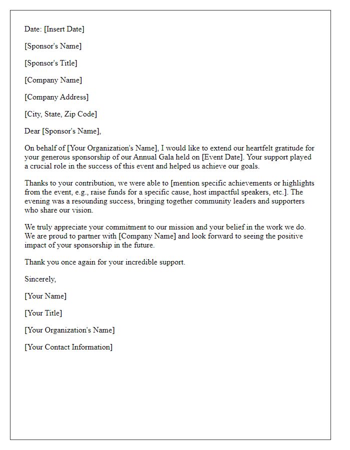 Letter template of appreciation for annual gala sponsorship