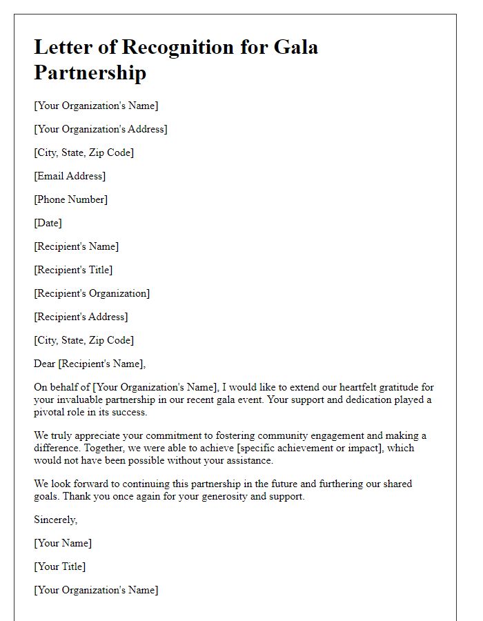 Letter template of recognition for your gala partnership