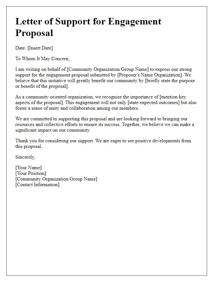 Letter template of community support for engagement proposal