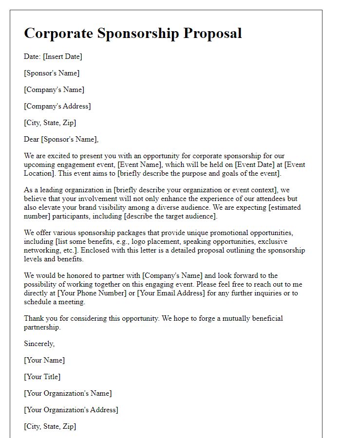 Letter template of corporate sponsorship for engagement proposal